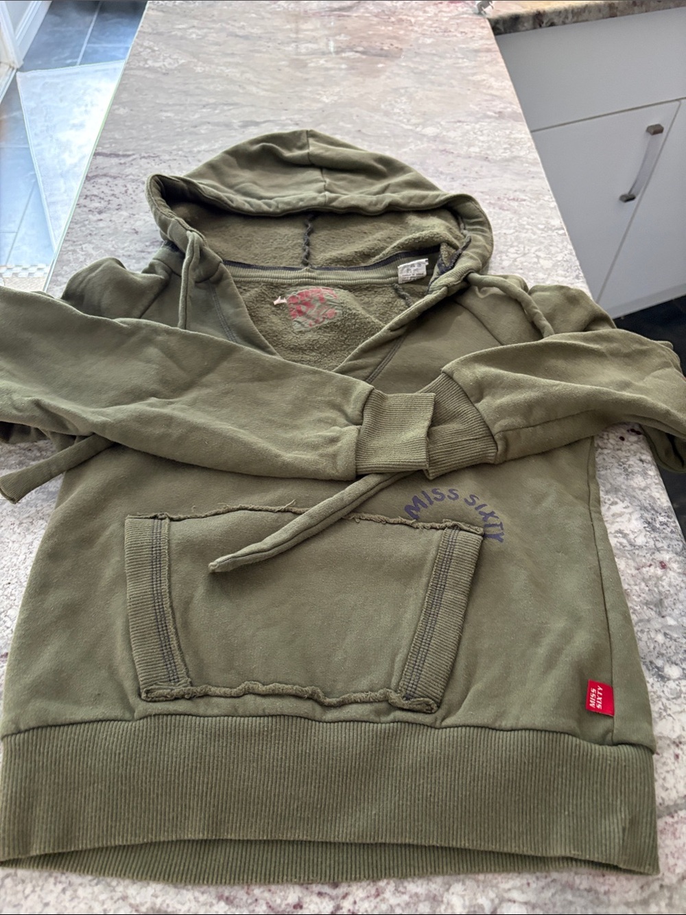 Miss Sixty Olive Green Fleece Hoodie with Pink Logo